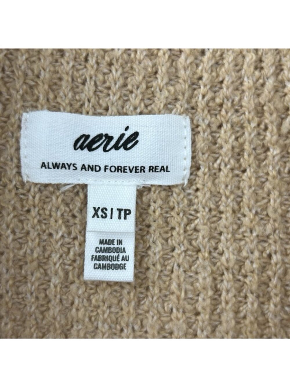 Aerie Oversized Cozy Up Waffle Button Sweater Women’s Size XS Color Tan Beige - Picture 5 of 16